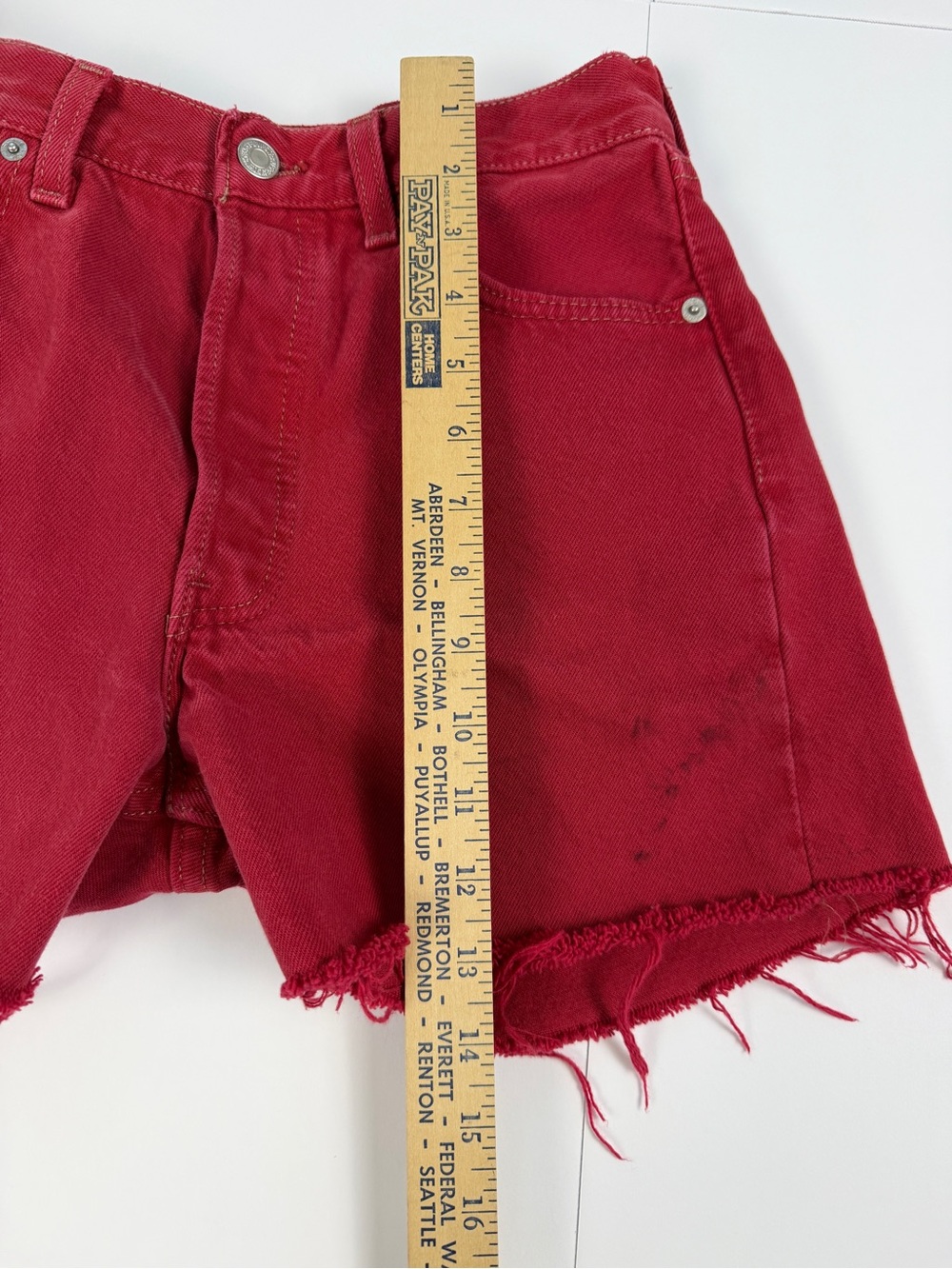 Vintage Levi’s 501 Red Cutoff Shorts Womens 26 Button Fly Raw Hem - Picture 6 of 6